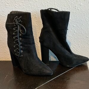 Chic Black Lace-Up Heeled Olivia Jaymes Boots Size 9